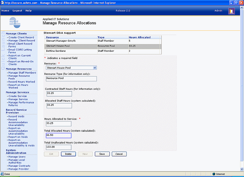 Manage Resource Allocations screenshot