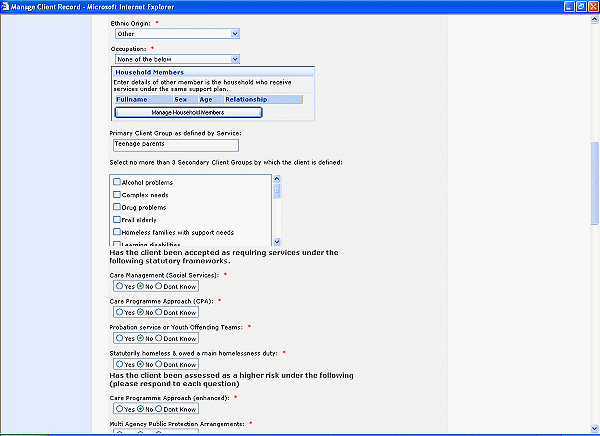 Screenshot of Client details capture